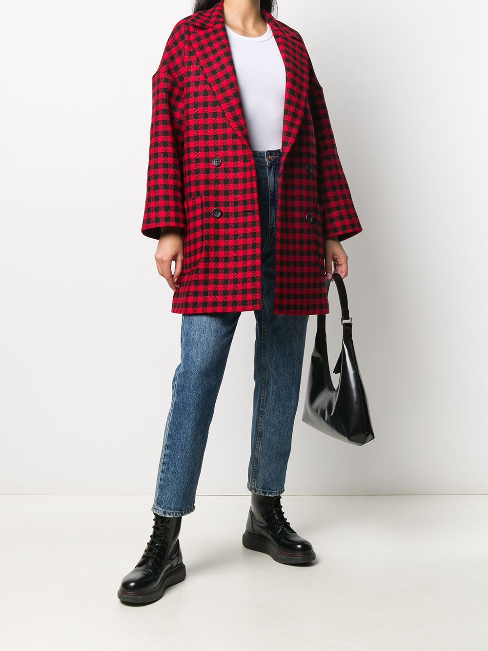 gingham-check double-breasted coat - 2