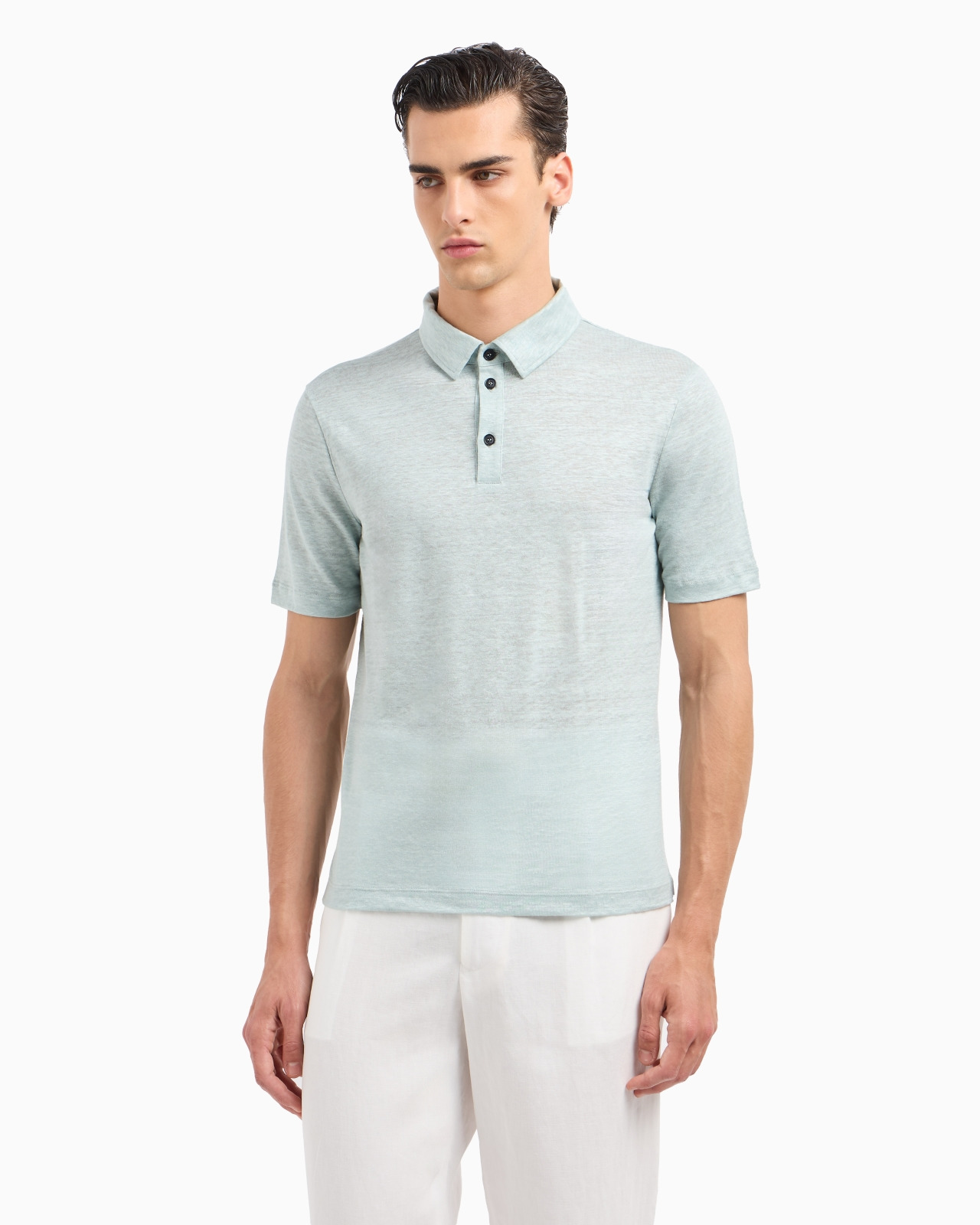 Short-sleeved polo shirt in pure linen jersey - 4