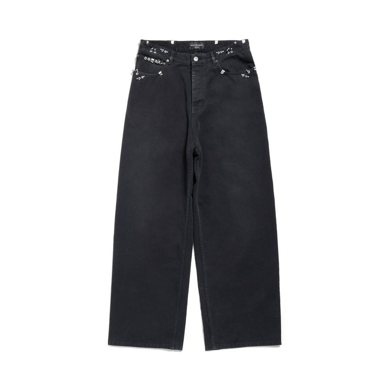 Pierced Baggy Pants in Black 1