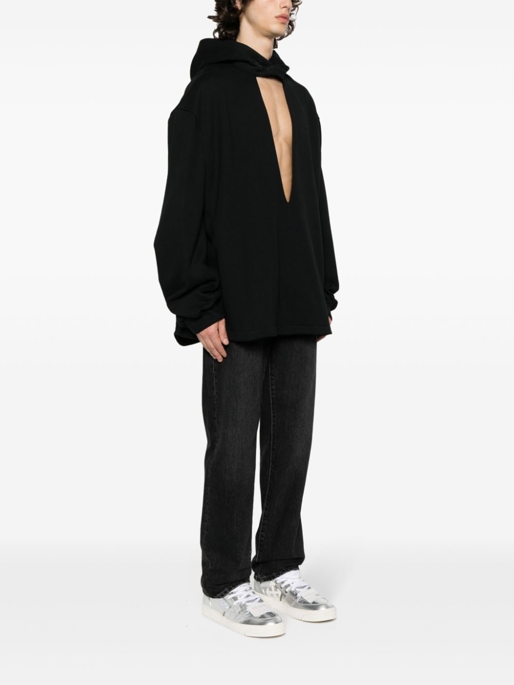 plunge-V cotton hoodie - 4