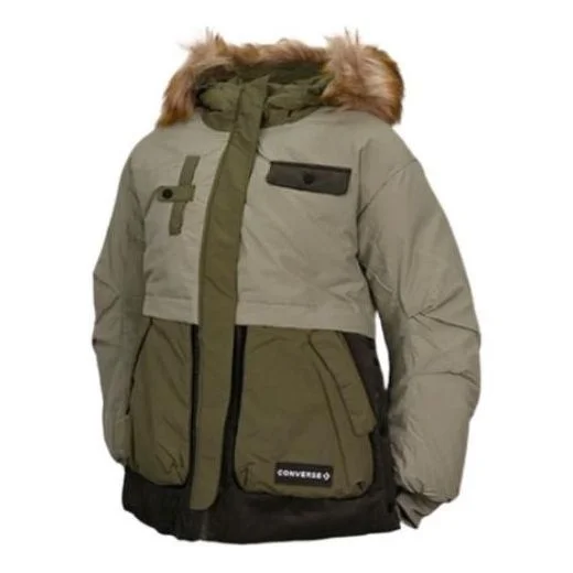 (WMNS) Converse Premium Fashion Mid Down Jacket 'Army Green' 10023726-A02 - 1