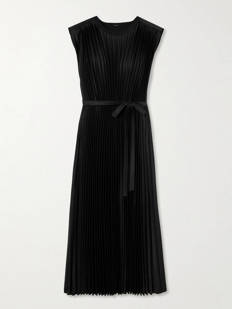Volta Belted Plissé Satin Midi Dress 1