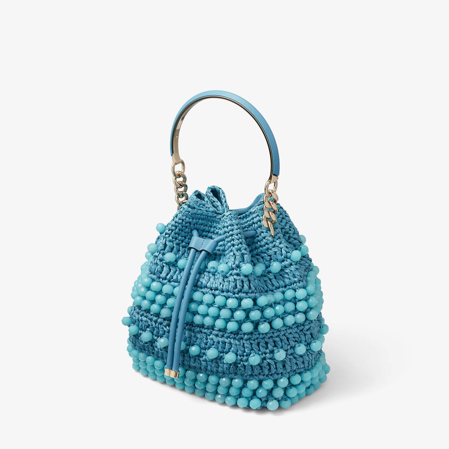 Bon Bon Bucket
Malibu Beaded Raffia and Smooth Leather Bucket Bag - 4
