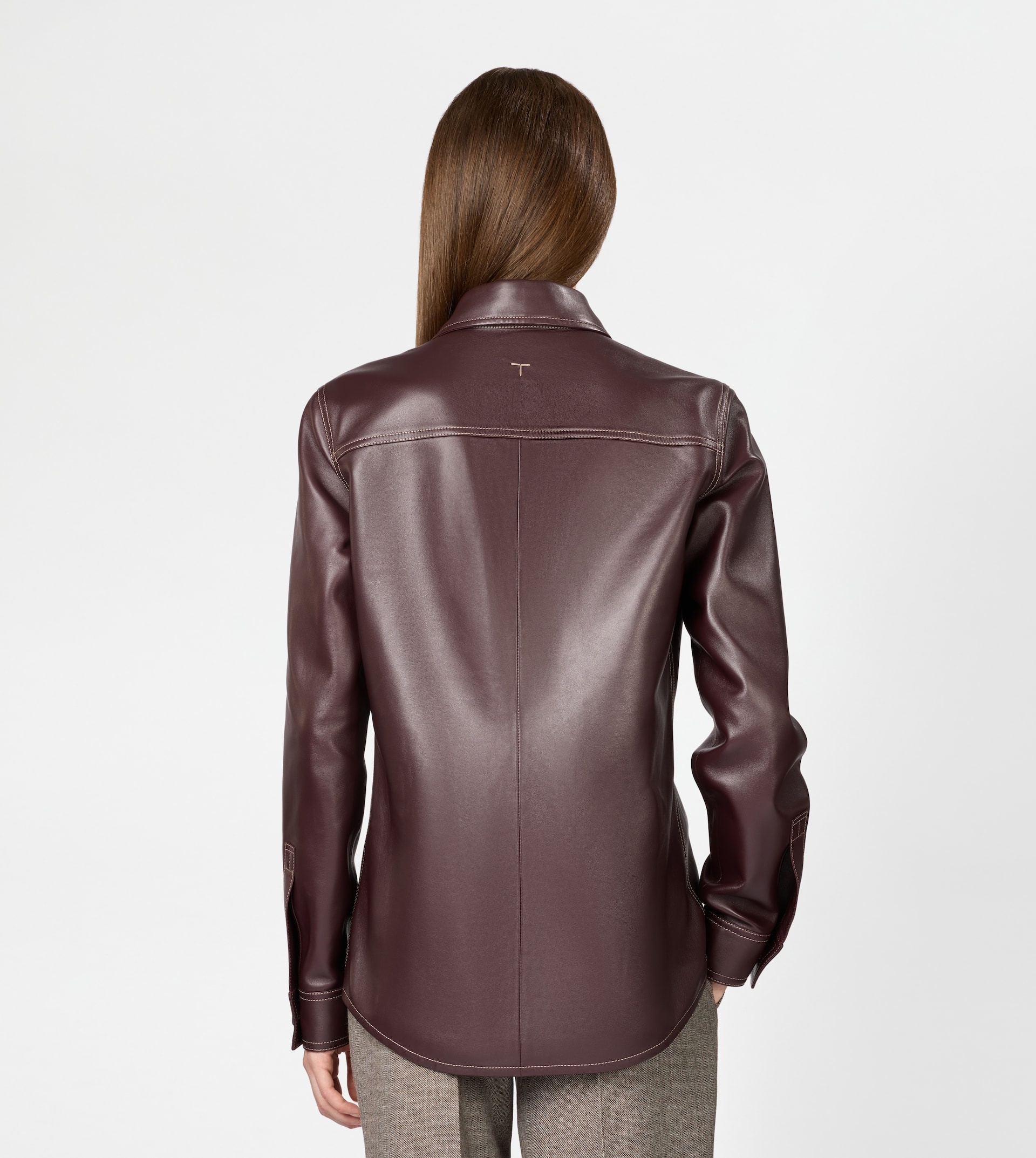 SHIRT IN LEATHER - BURGUNDY - 4