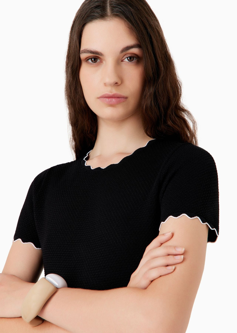 Moss-stitch knit flared dress with belt 5