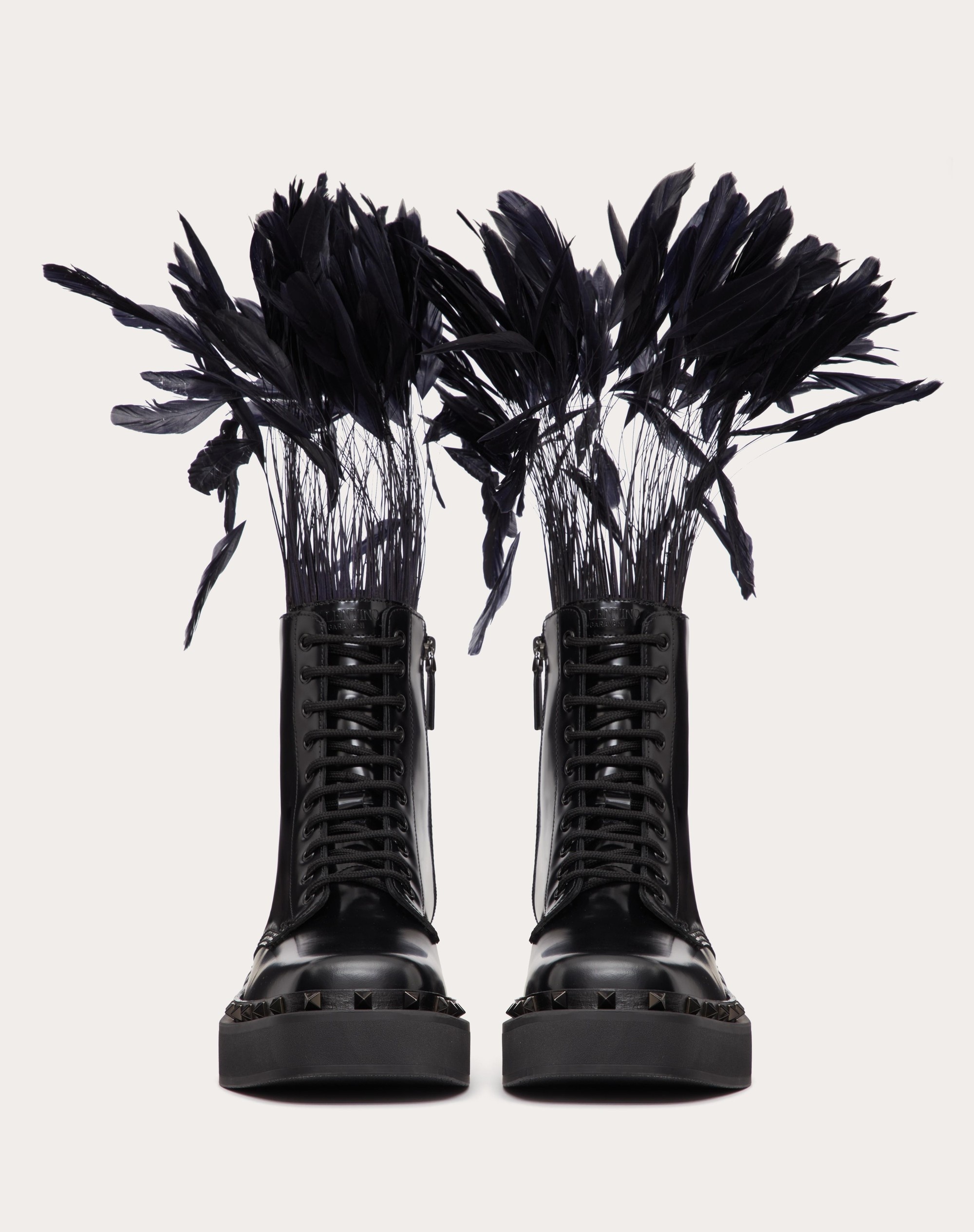 ROCKSTUD M-WAY COMBAT BOOT IN CALFSKIN WITH FEATHERS 50MM - 4