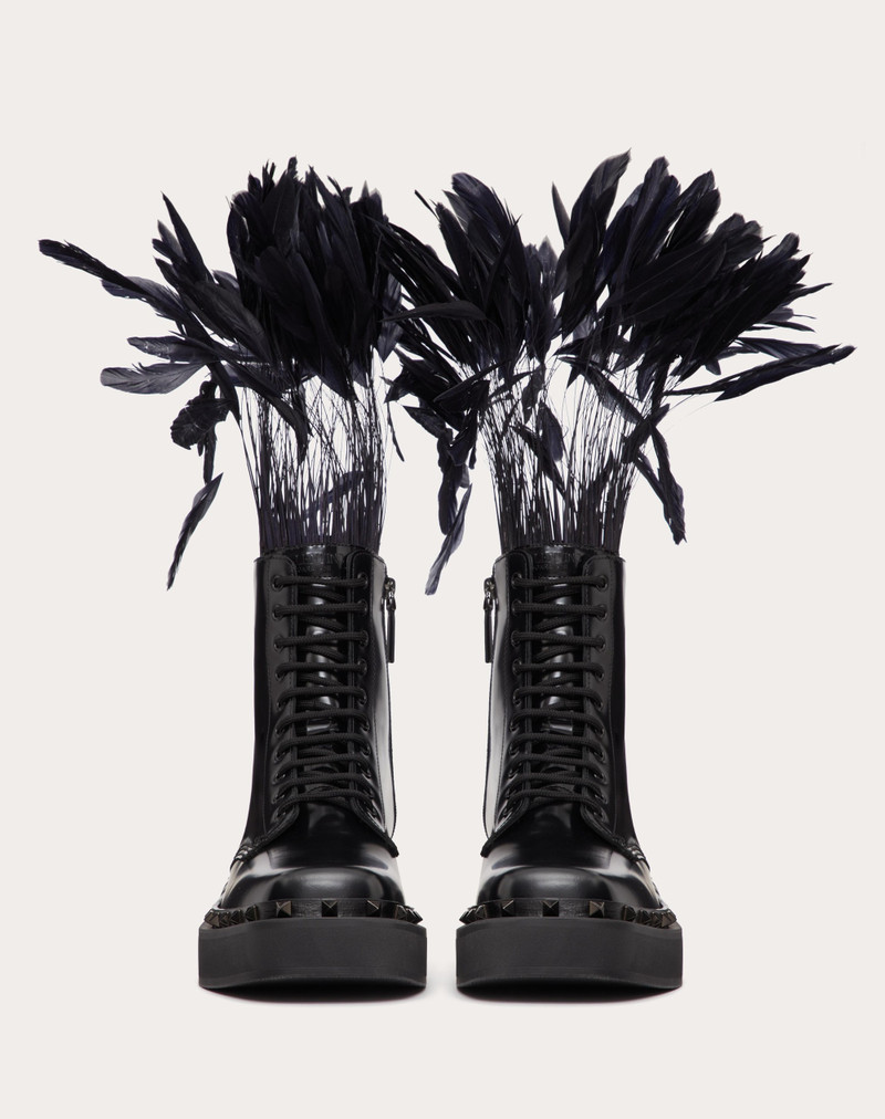 ROCKSTUD M-WAY COMBAT BOOT IN CALFSKIN WITH FEATHERS 50MM 4