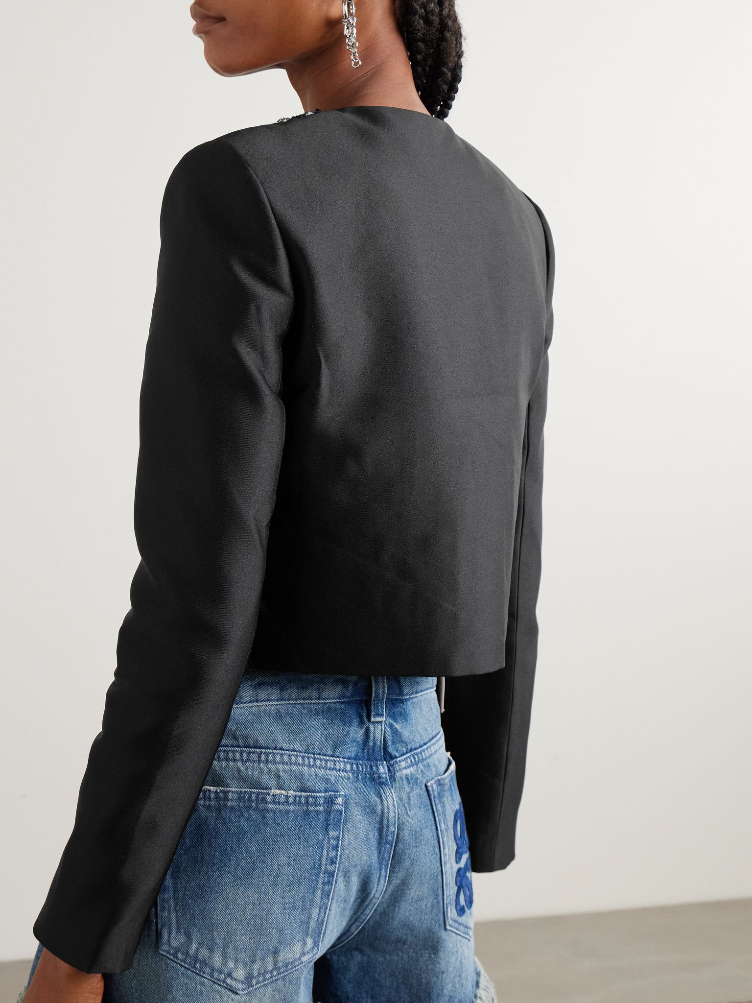 Crystal-embellished taffeta jacket Black - 4