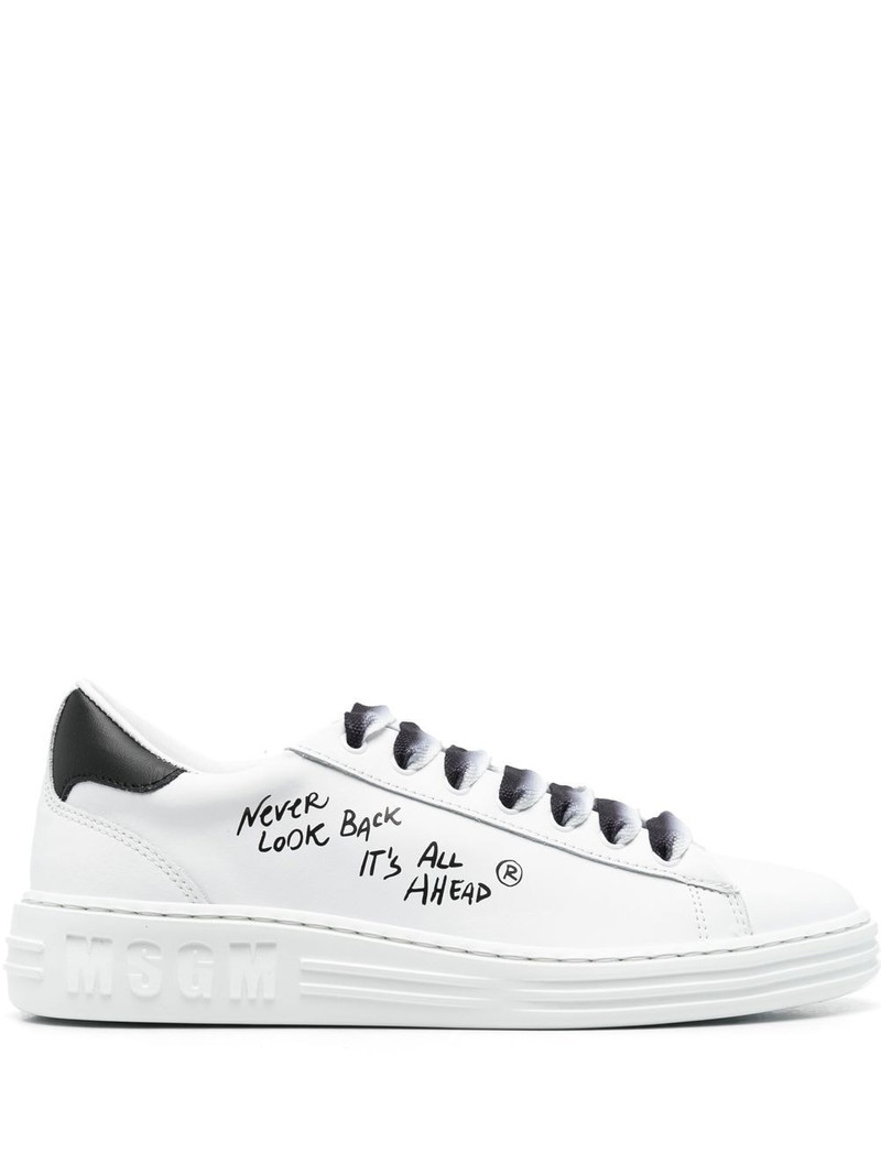 slogan-print leather sneakers 1