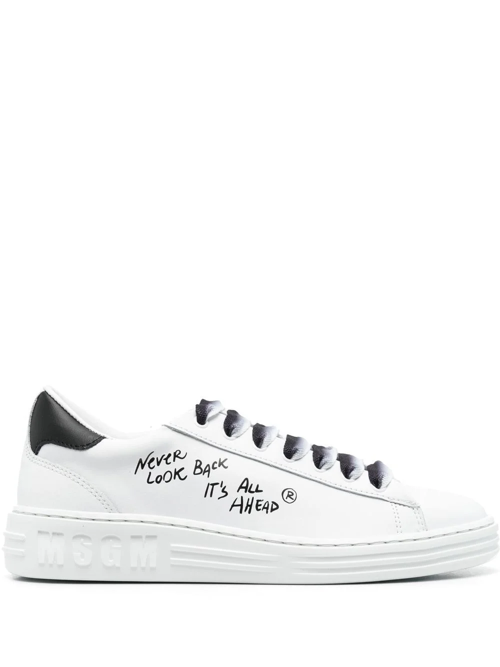 slogan-print leather sneakers - 1