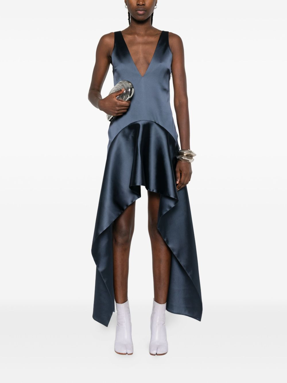 V-neck draped-hem dress - 2