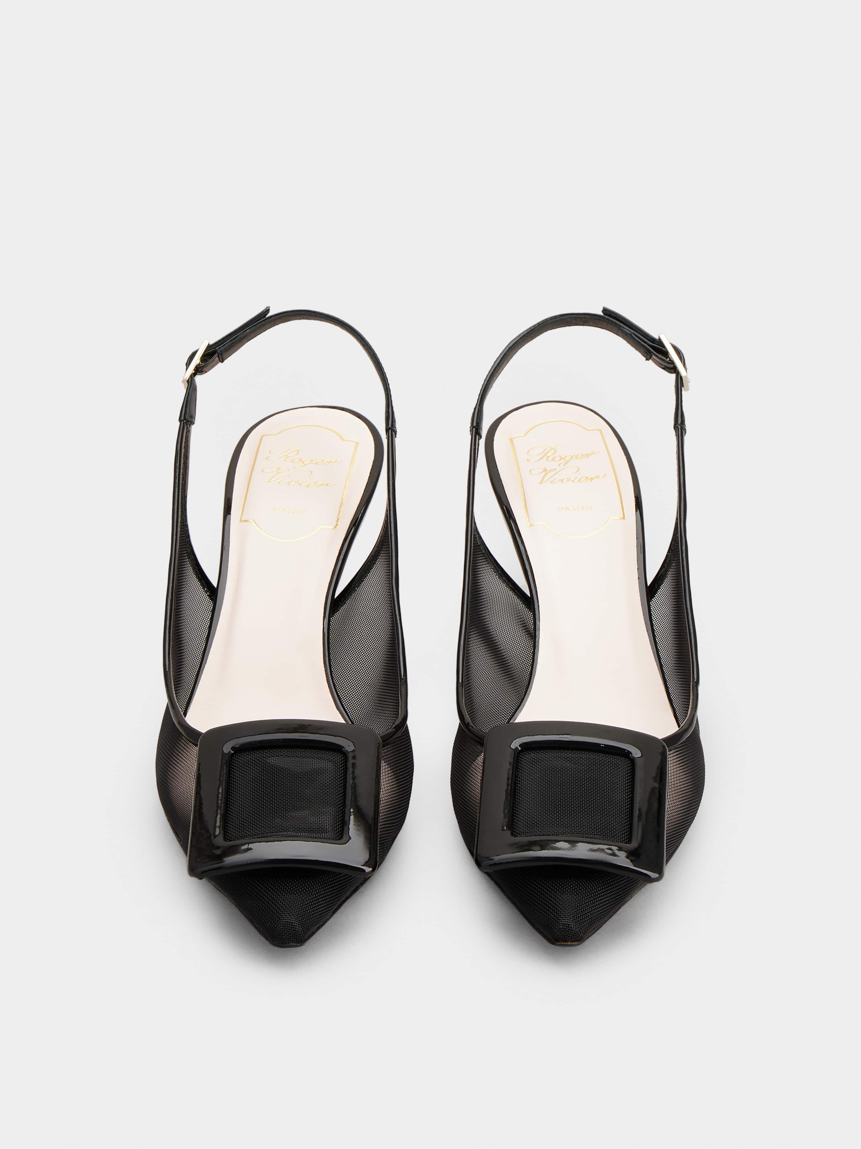 Viv' In The City Net Covered Buckle Slingback Pumps in Fabric - 7