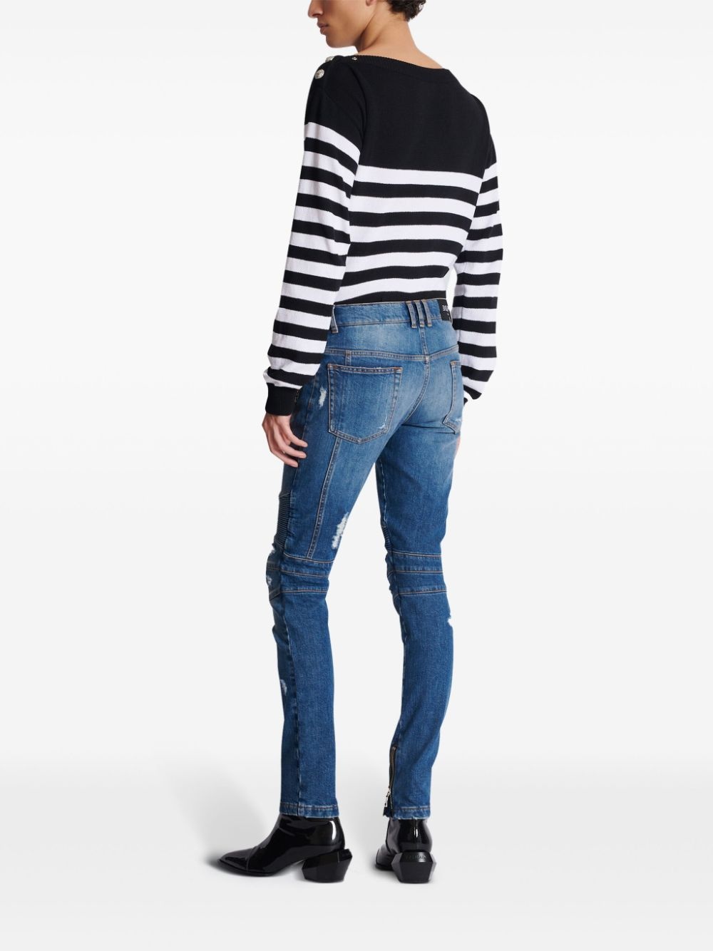 panelled distressed skinny jeans - 4