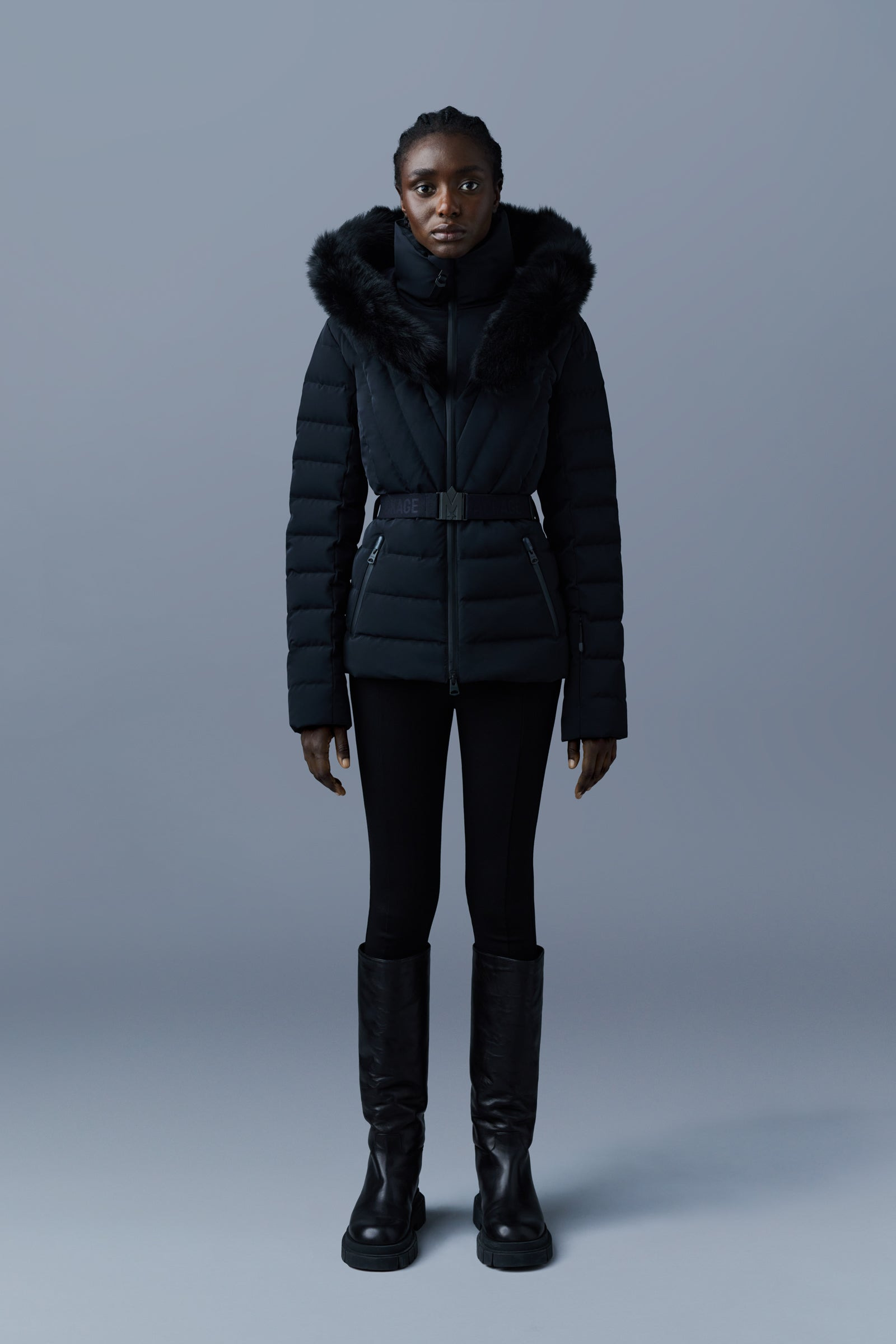 ELITA-SH Belted down ski jacket with fur trimmed hood - 2
