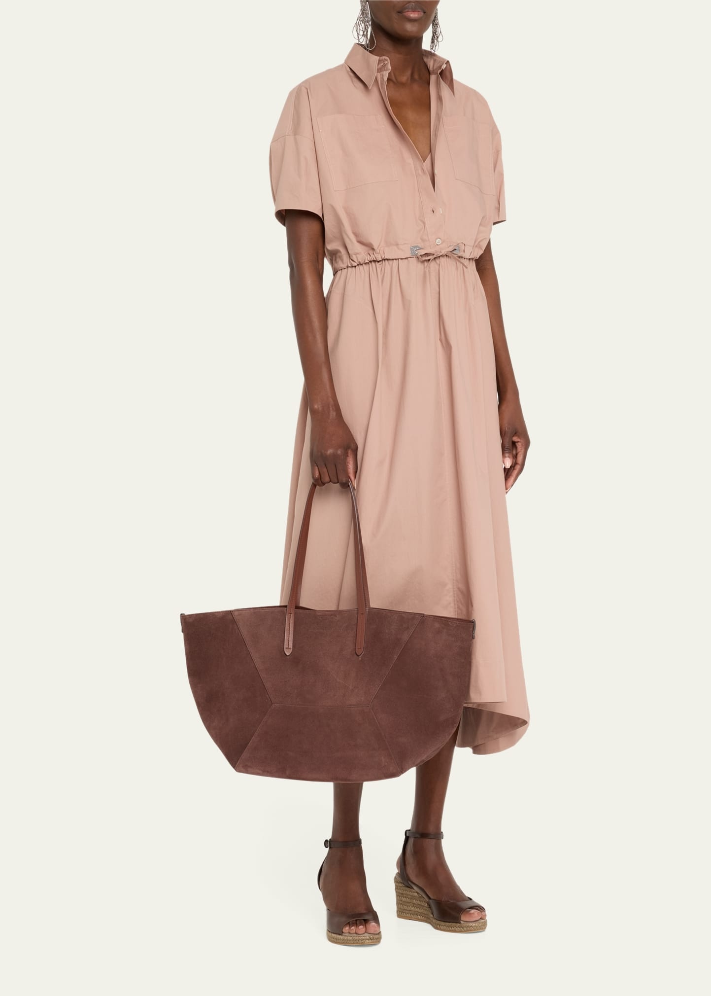 Fit-Flare Drawcord Poplin Asymmetric Midi Shirtdress - 4