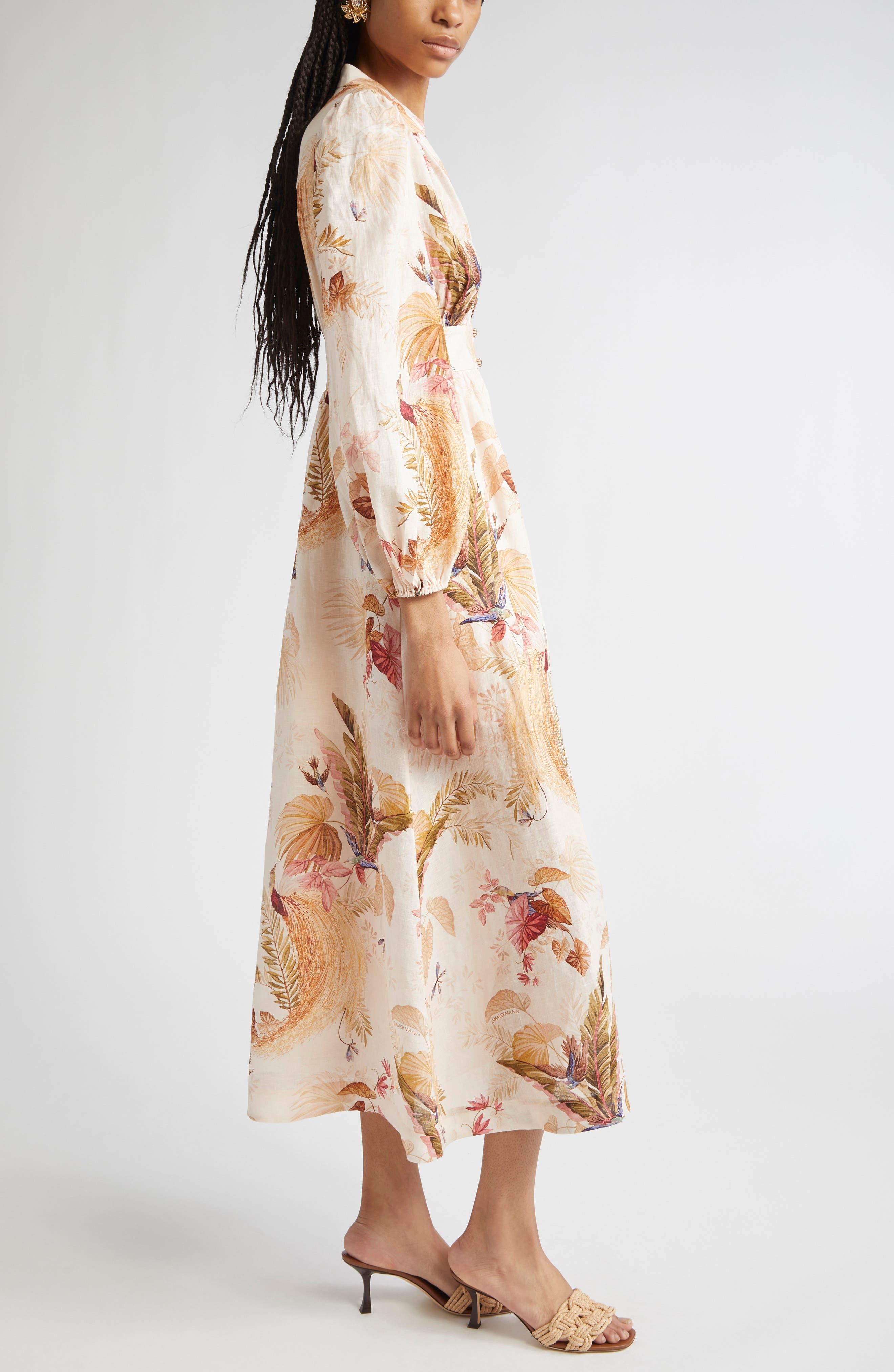 Zimmermann Ascension Print Linen Midi Dress in Cream Palm Floral at Nordstrom - 3