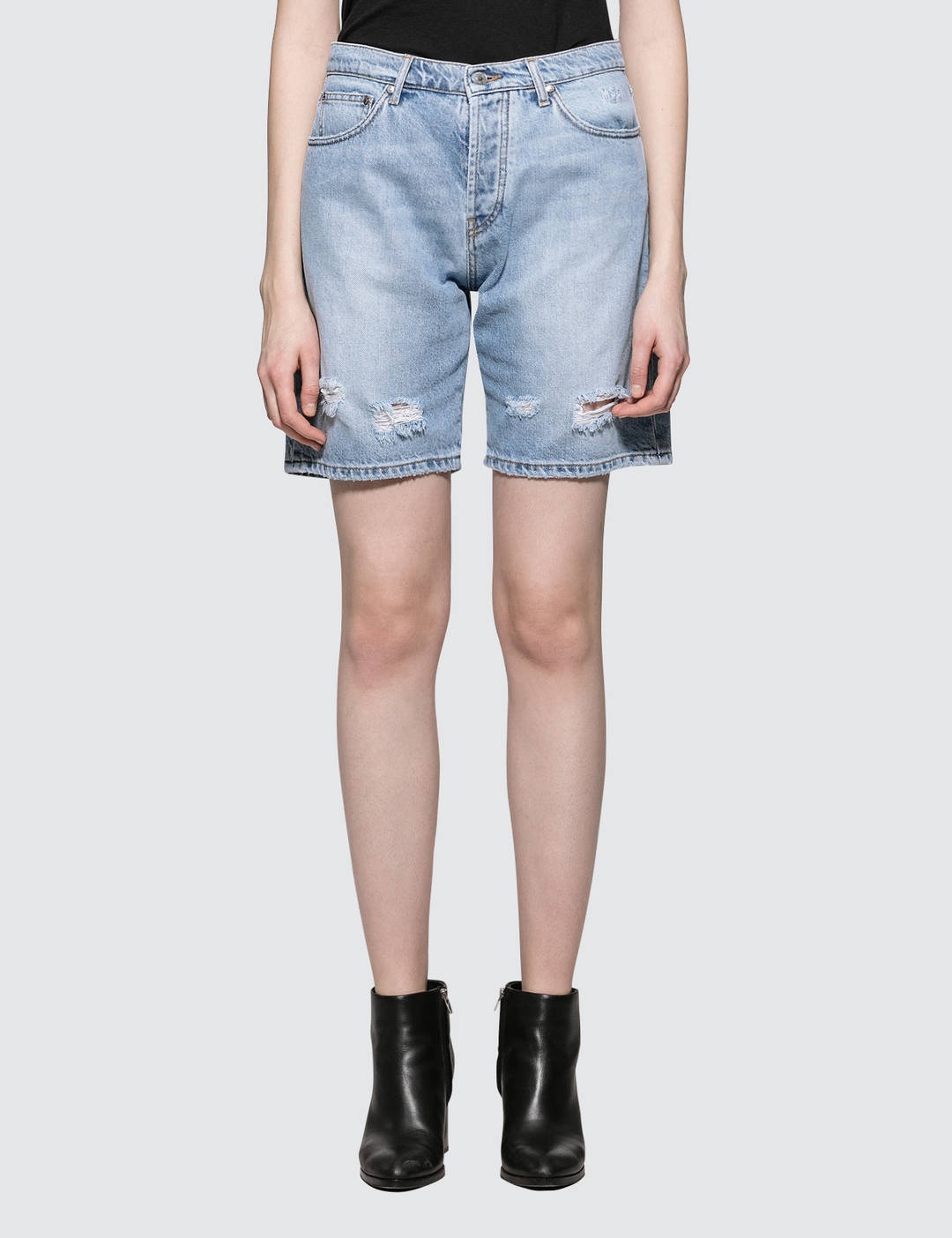 New Logo Msgm Light Blue Washed Denim Shorts - 1