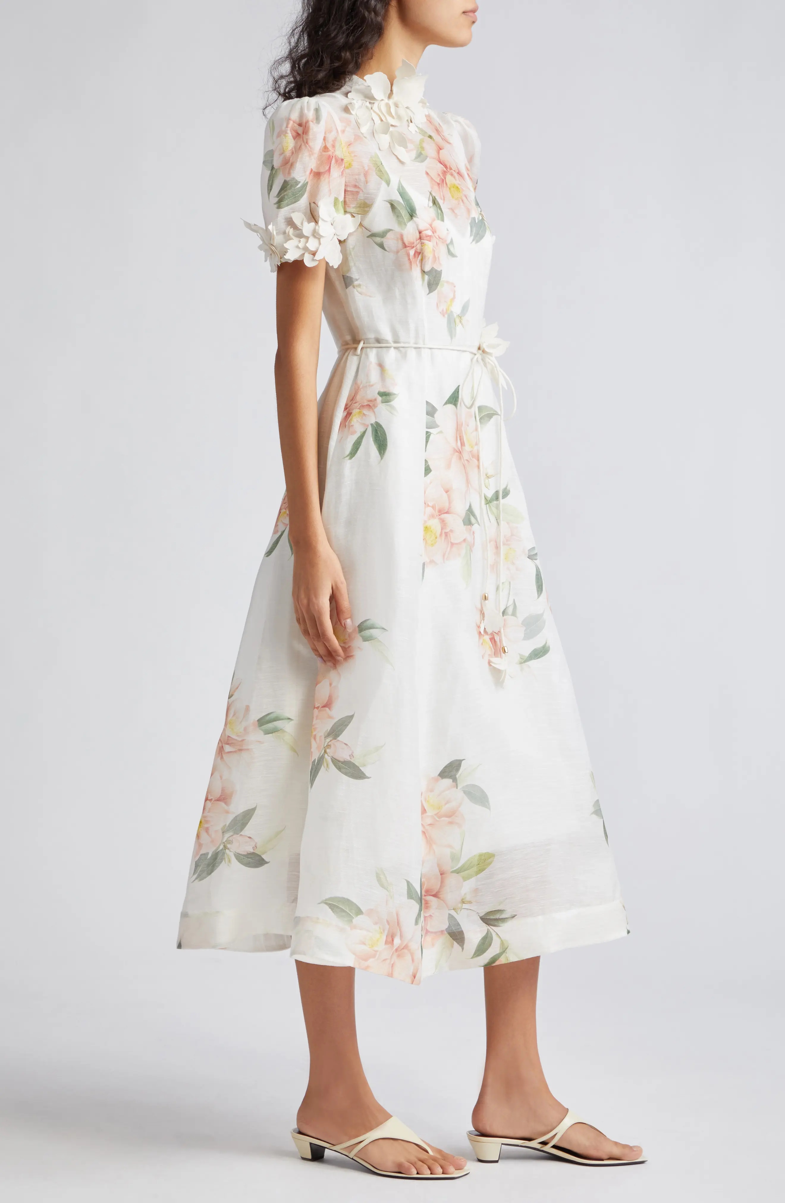 Natura Liftoff Floral Linen & Silk Organza Midi Dress - 3