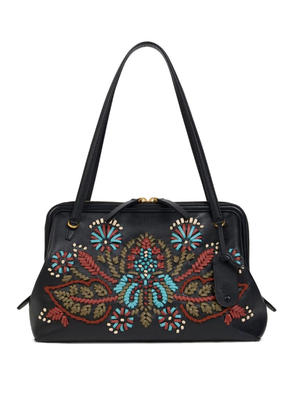embroidered leather shoulder bag - 1