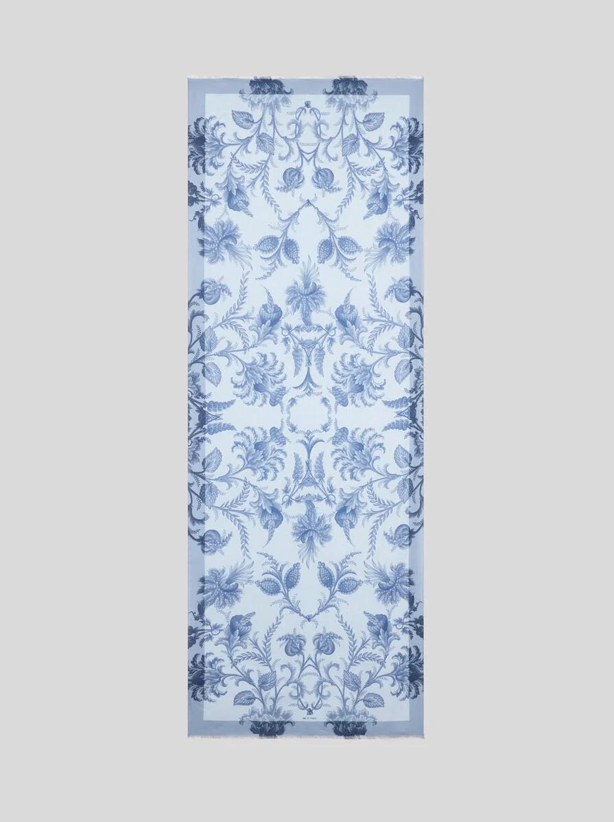 LINEN-BLEND SCARF WITH FLORAL MOTIF - 1