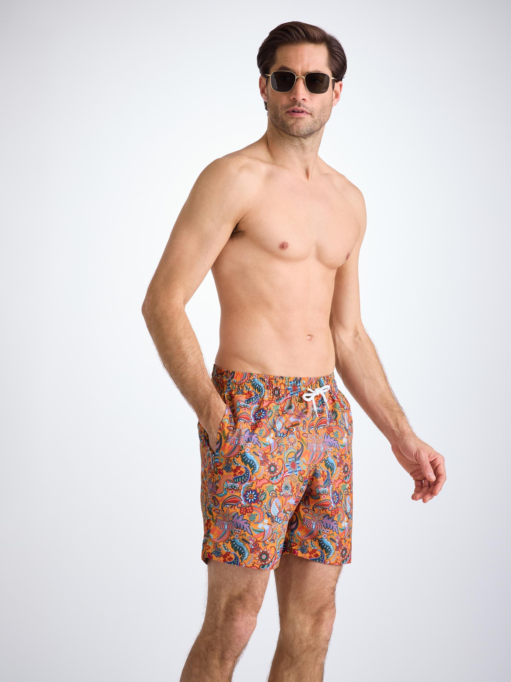 Men's Swim Shorts Apricot Jungle Paisley Print - 6