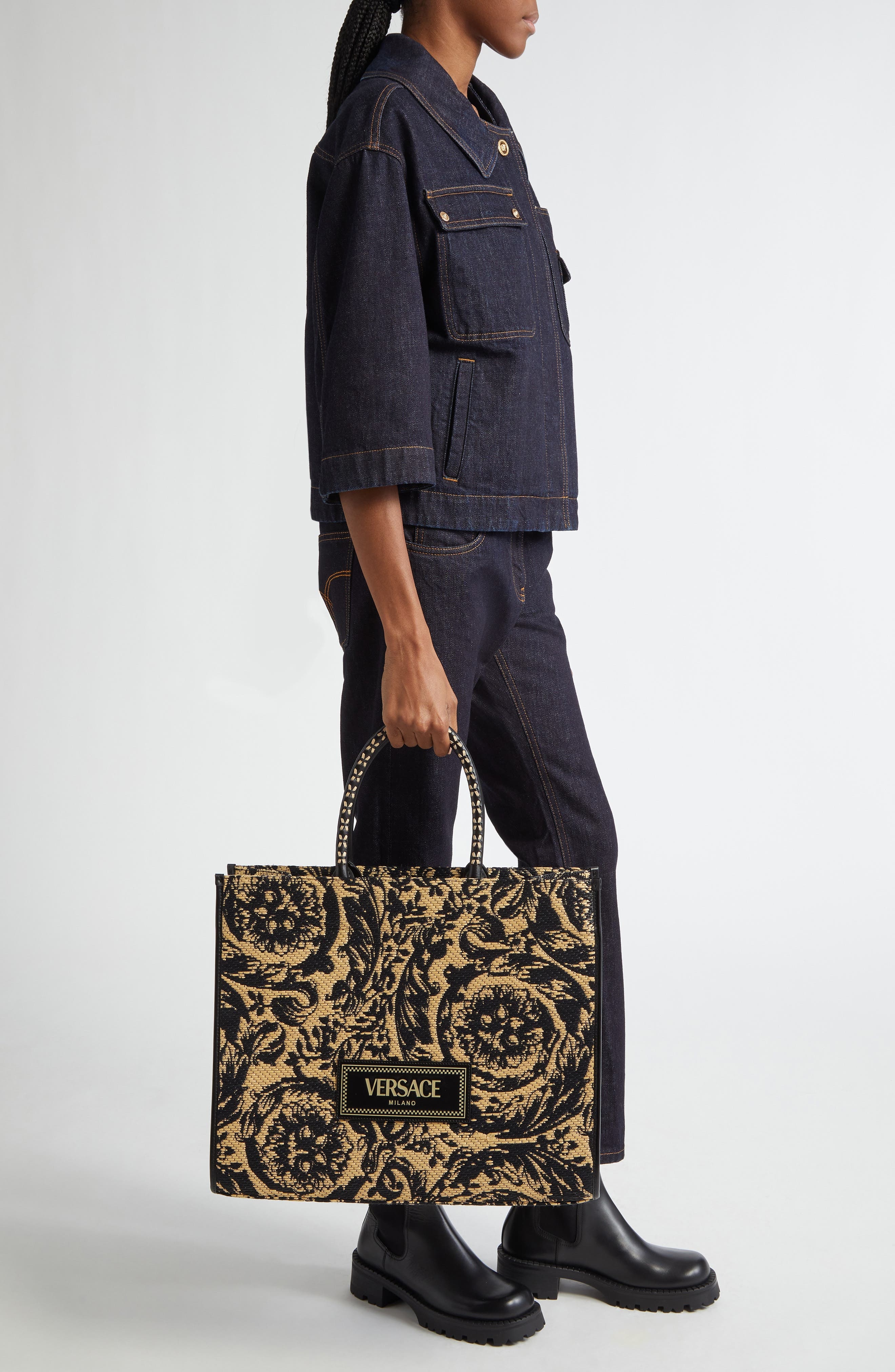Versace Extra Large Athena Barocco Raffia Tote in Multicolor Black-Versace Gold at Nordstrom - 2