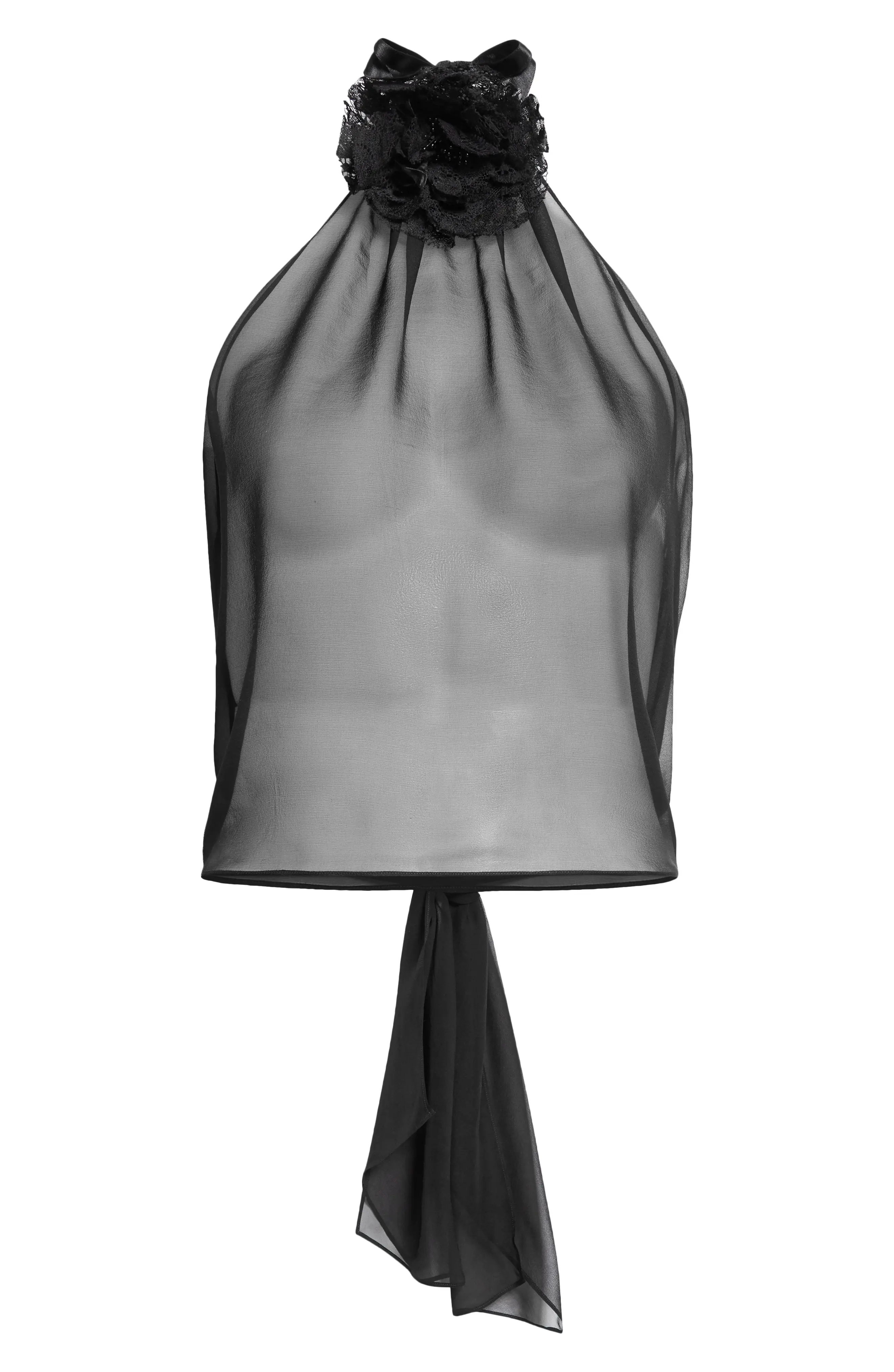 Rosette Silk Blend Chiffon Halter Top - 6