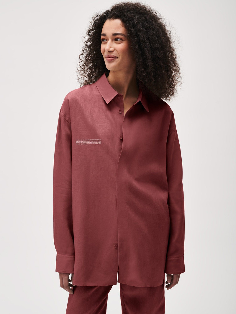 Womens DNA Linen Collared Long Sleeve Shirt - Garnet Red 1