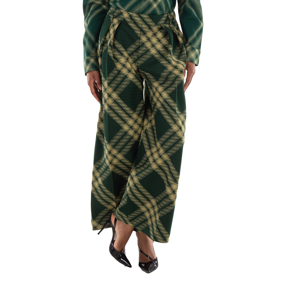 Burberry Wide-Leg Tartan Wool Boyfriend Trousers - 3