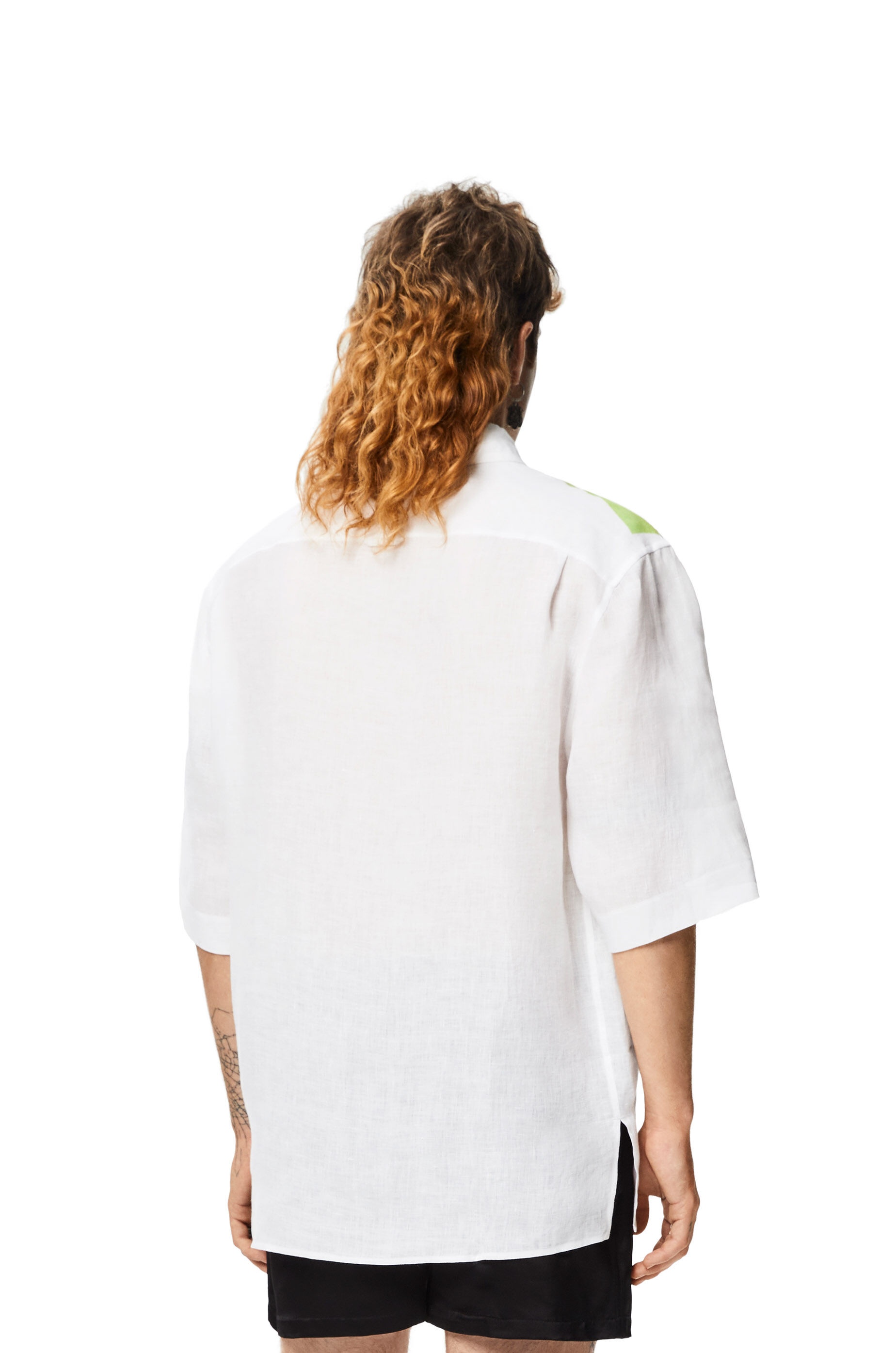 Palm print short sleeve shirt in linen - 4