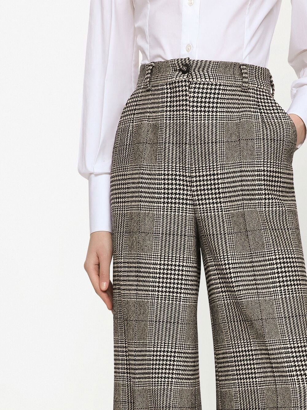 check-pattern virgin wool wide-leg trousers - 5