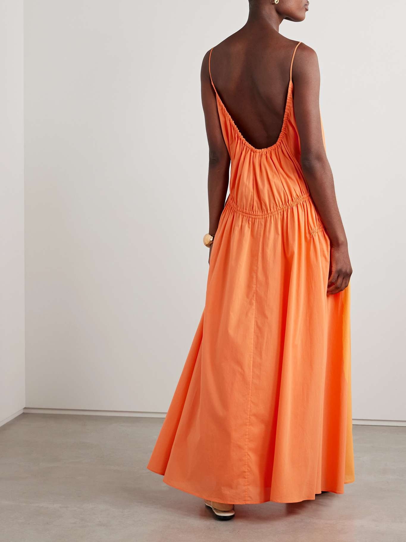 Gathered tiered cotton-poplin maxi dress Orange - 3