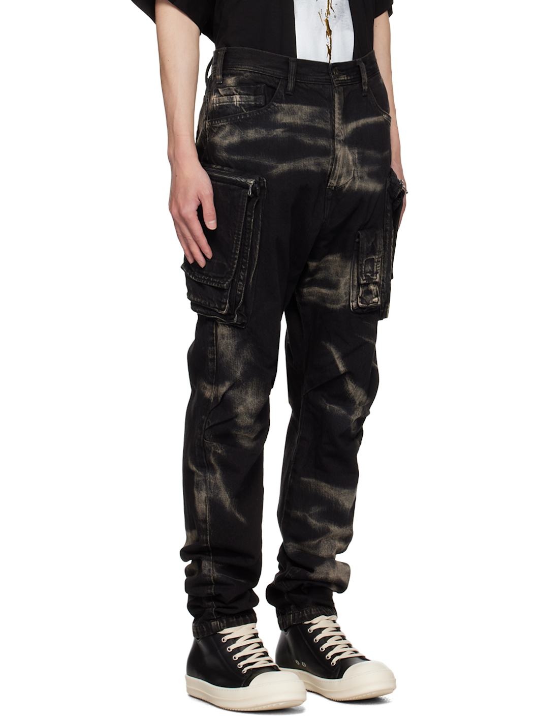 Black Bleached Denim Cargo Pants - 2