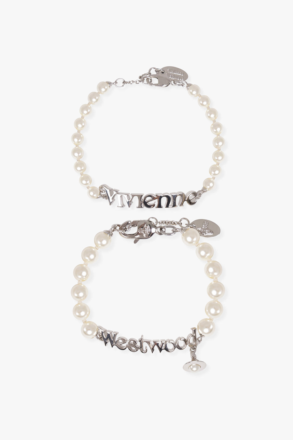 AMELIA LOGO PEARL DUO BRACELETS | WHITE/SILVER - 2