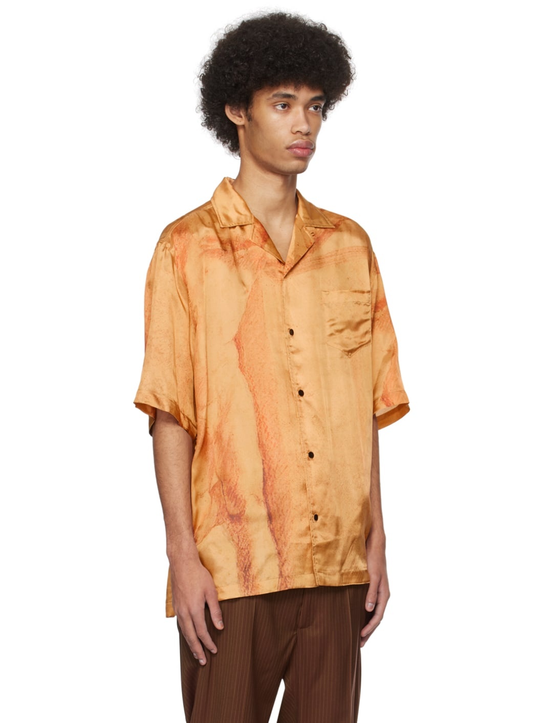 Orange Open Spread Collar Shirt - 2
