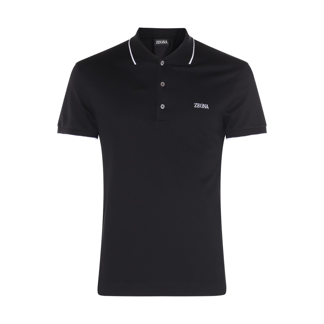 black and white cotton polo shirt - 1