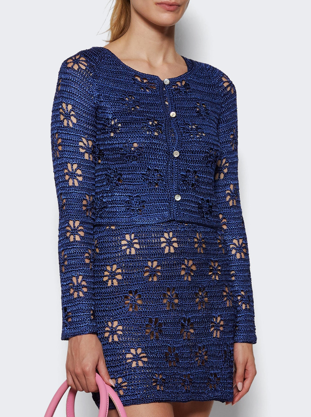Floral Crochet Cardigan Navy - 2