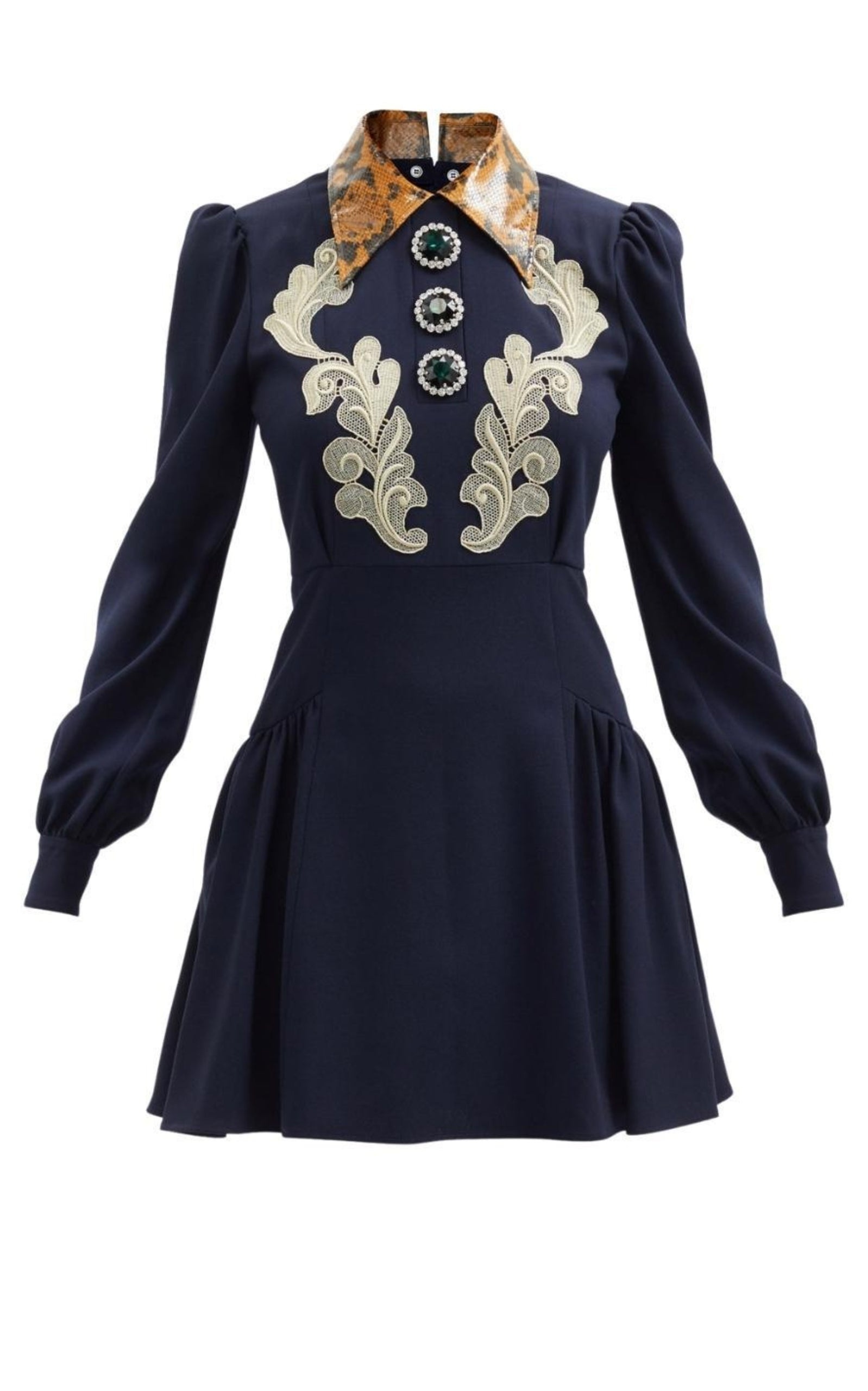 Wool Crepe Mini Dress With Python Print Collar - 1