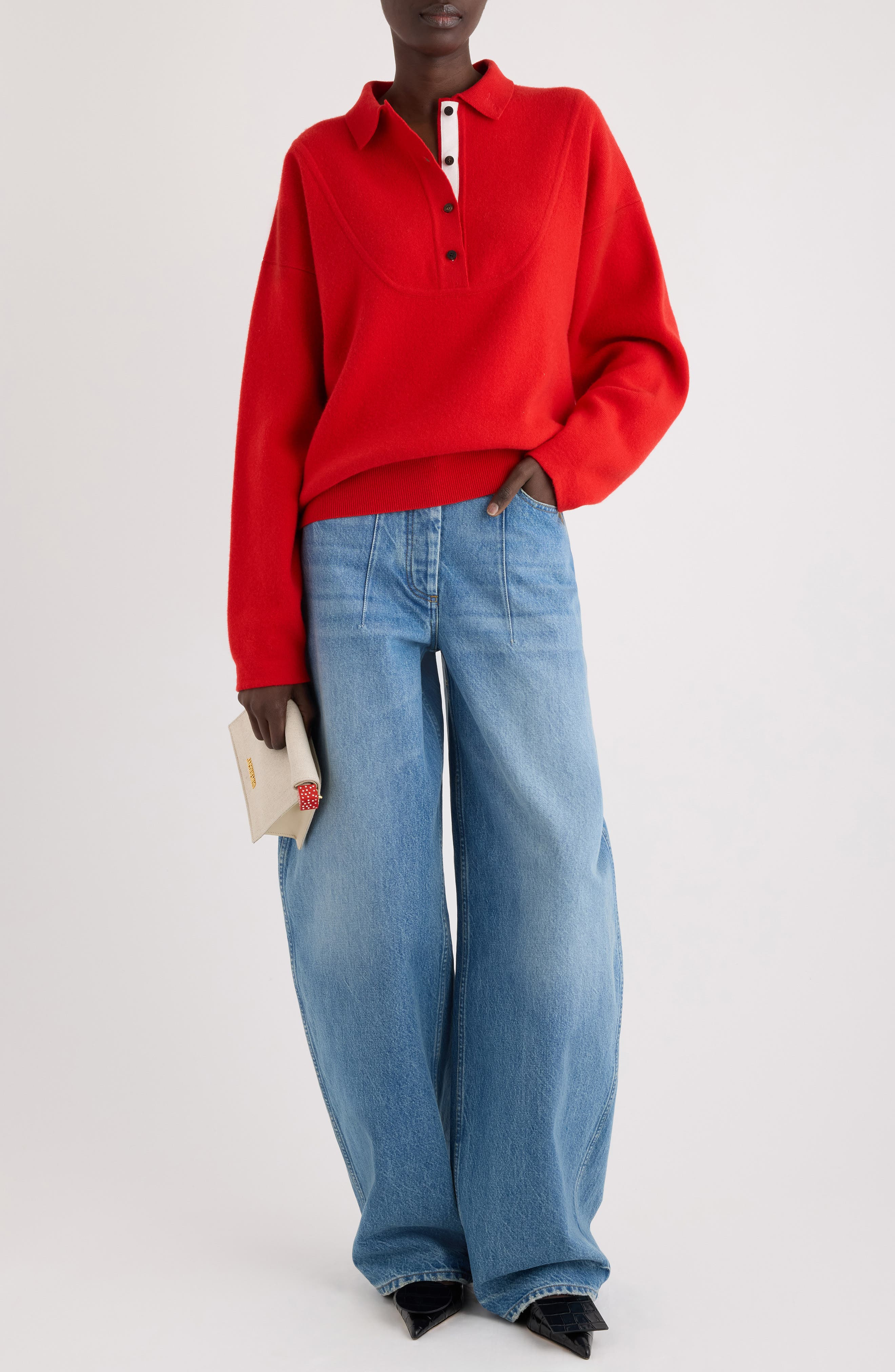 Jacquemus Le de-Nîmes Ovalo Wide Leg Jeans in Blue/Tabac at Nordstrom - 2