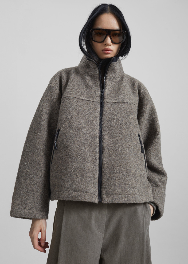 Kenei Fleece Zip Jacket - Greige Melange 7