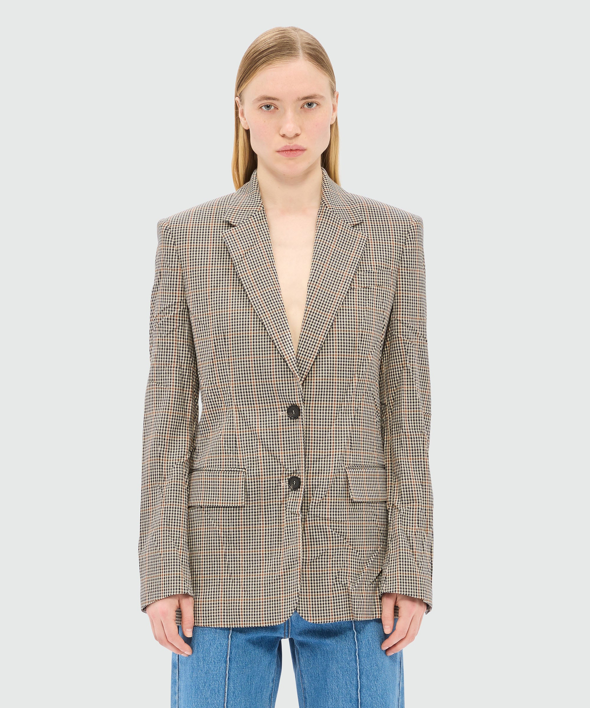 Ivory jacket in micro check with a wrinkled effect - 2