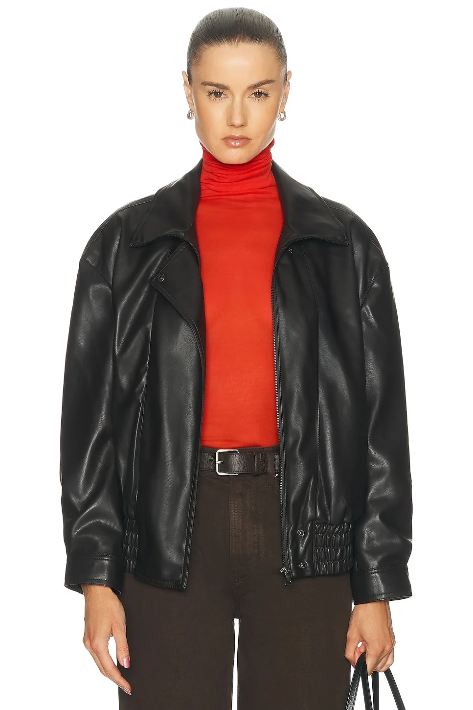 Oversized Leather Bomber Jacket - 1