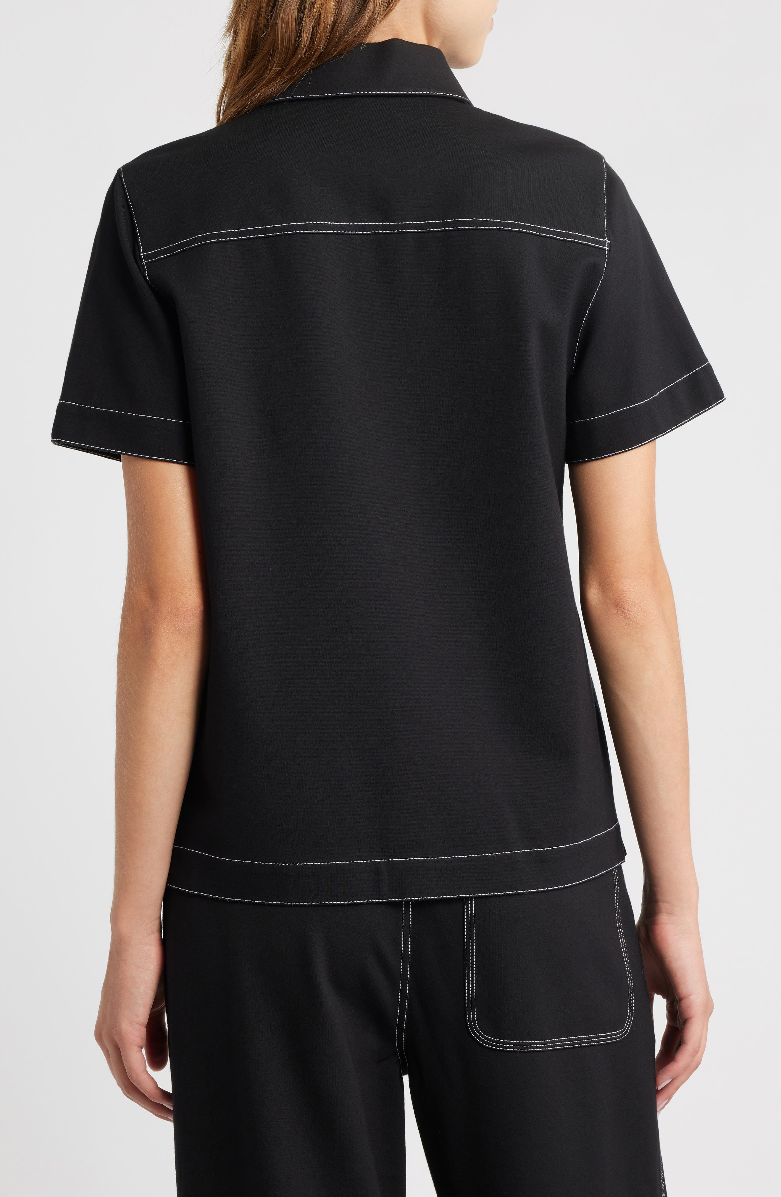 rag & bone Irina Contrast Stitch Button-Down Polo in Black at Nordstrom - 2