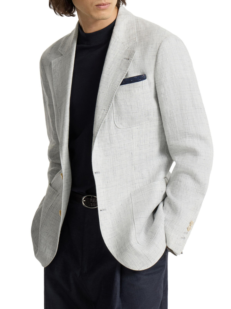 Men's Linen Houndstooth Deconstructed Blazer with Patch Pockets - Pearl Grey 4
