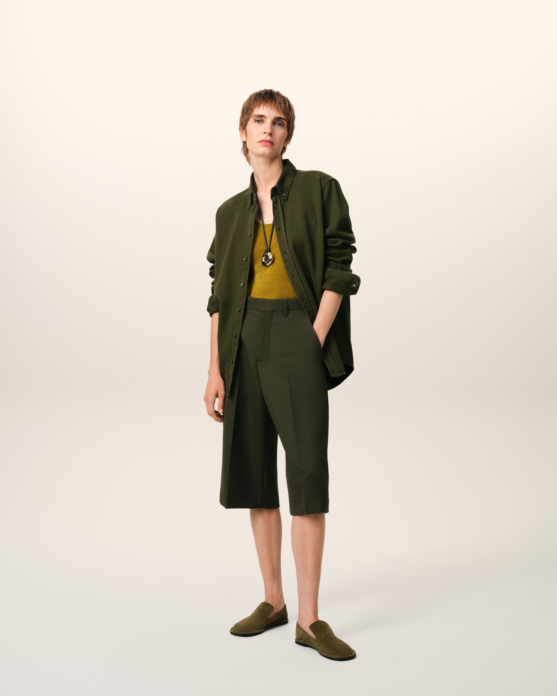GREEN COTTON BUTTON-DOWN AMI DE COEUR SHIRT - 2