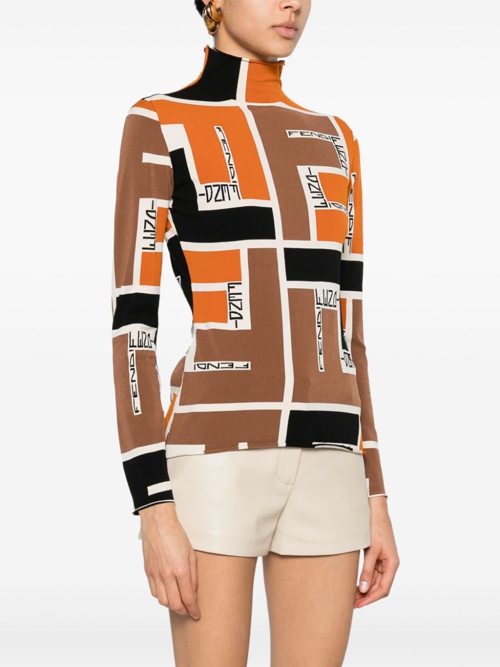 logo-jacquard mock-neck blouse - 3