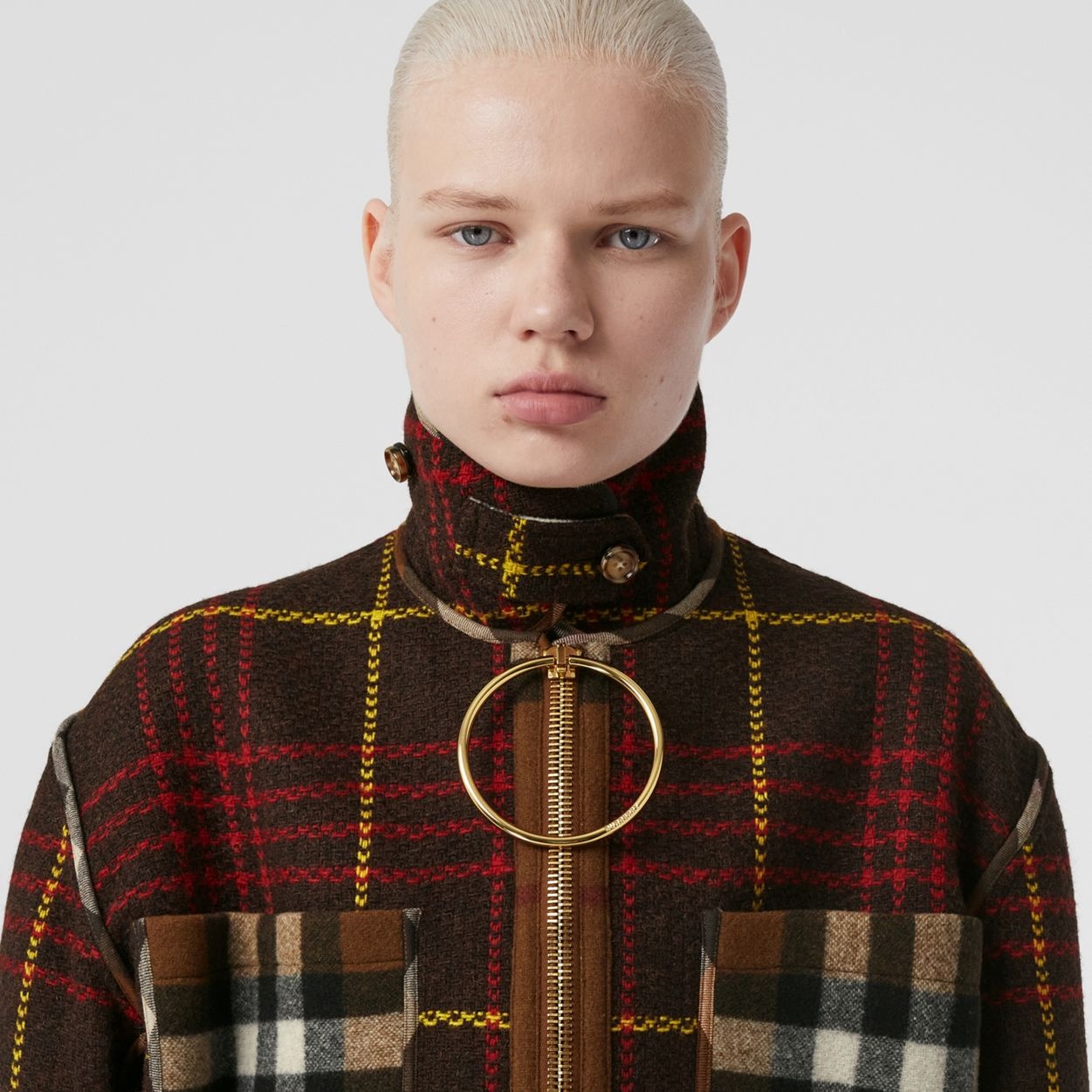 Zip Detail Check Technical Wool Field Jacket - 2