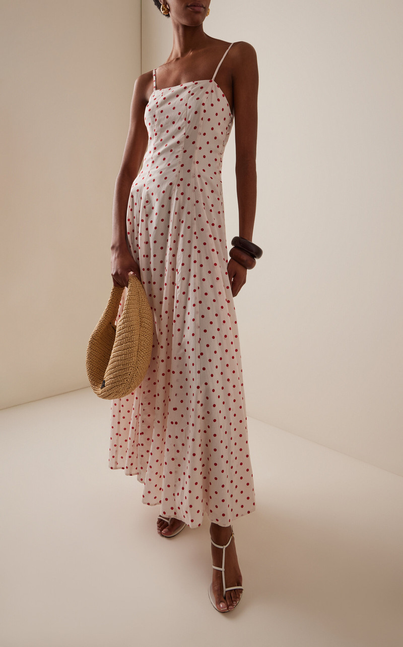 POSSE Paloma Polka-Dot Cotton Maxi Dress white outlook