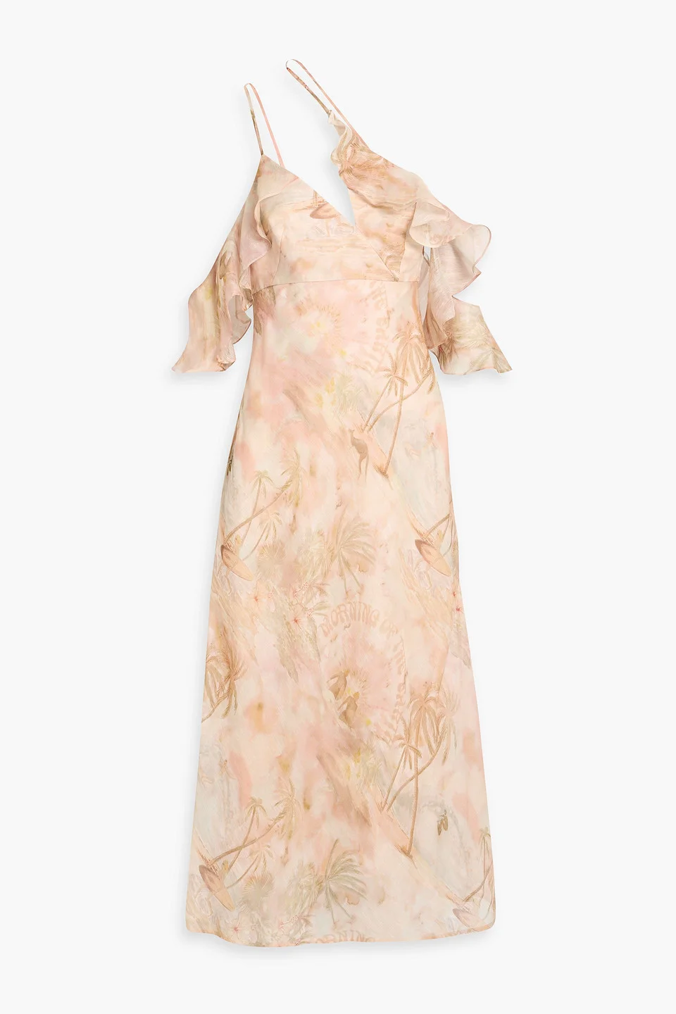 Ruffled printed linen and silk-blend midi dress - 1