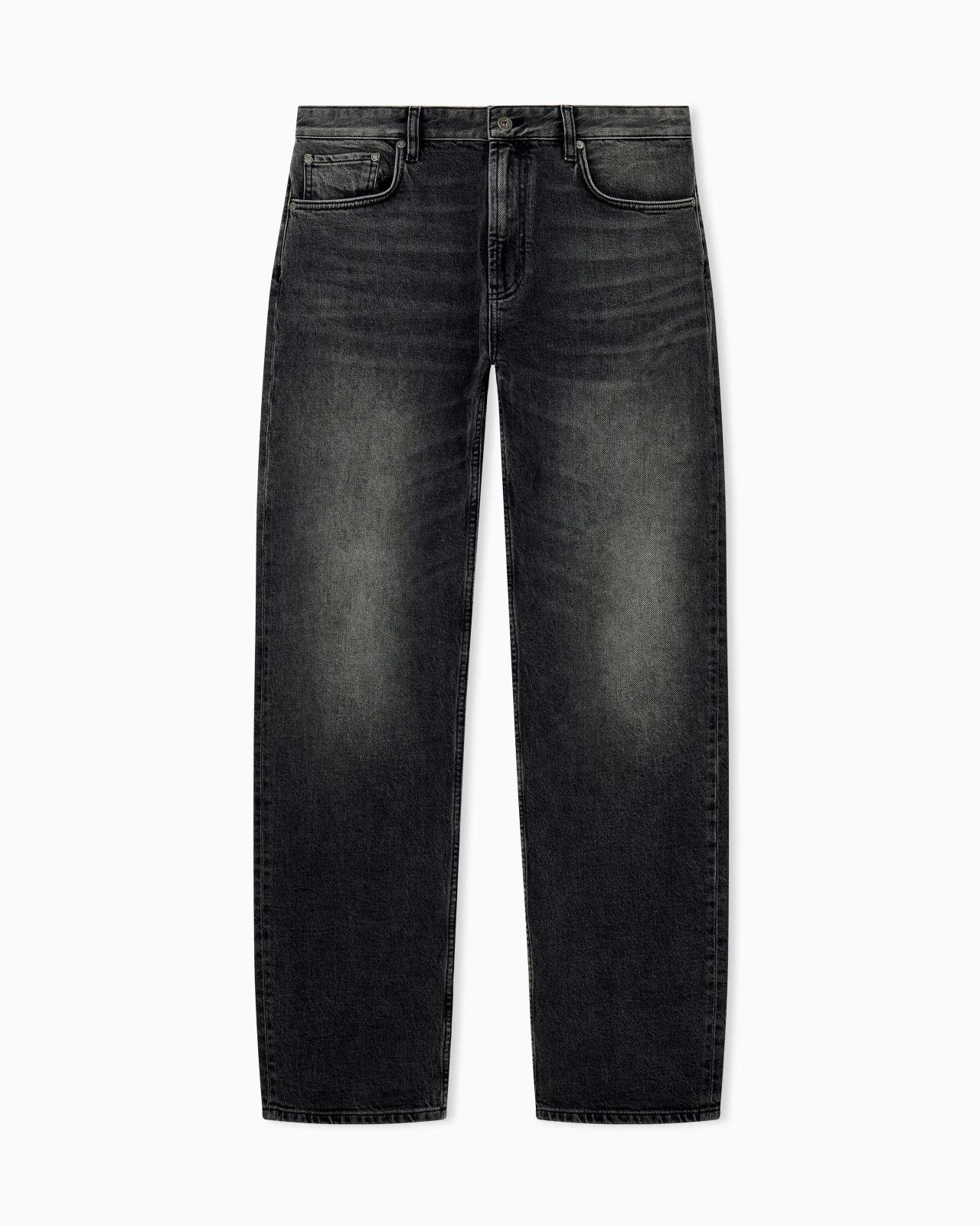 REGULAR FIT FIVE-POCKET COTTON DENIM JEANS WITH FADING - 1